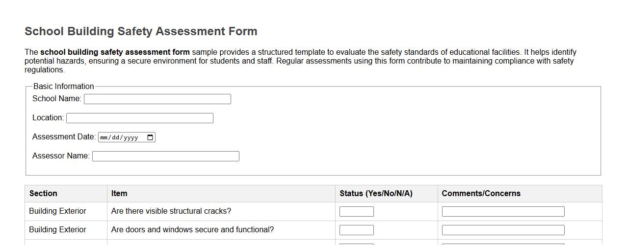 School building safety assessment form sample image preview