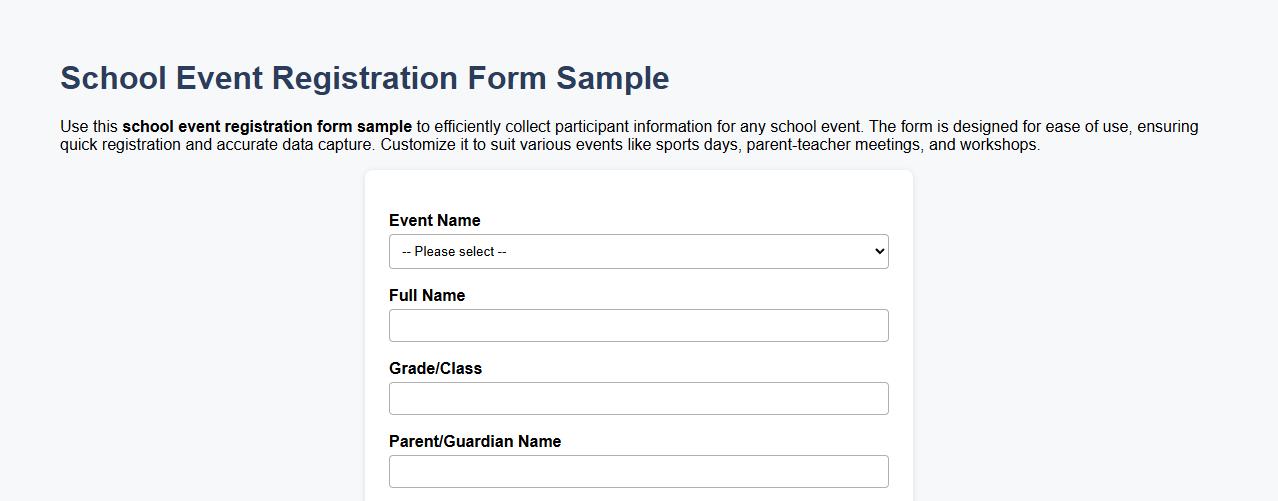 school event registration form sample image preview