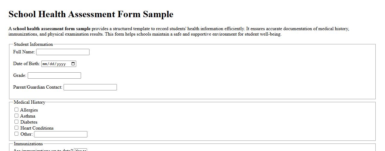 School health assessment form sample image preview