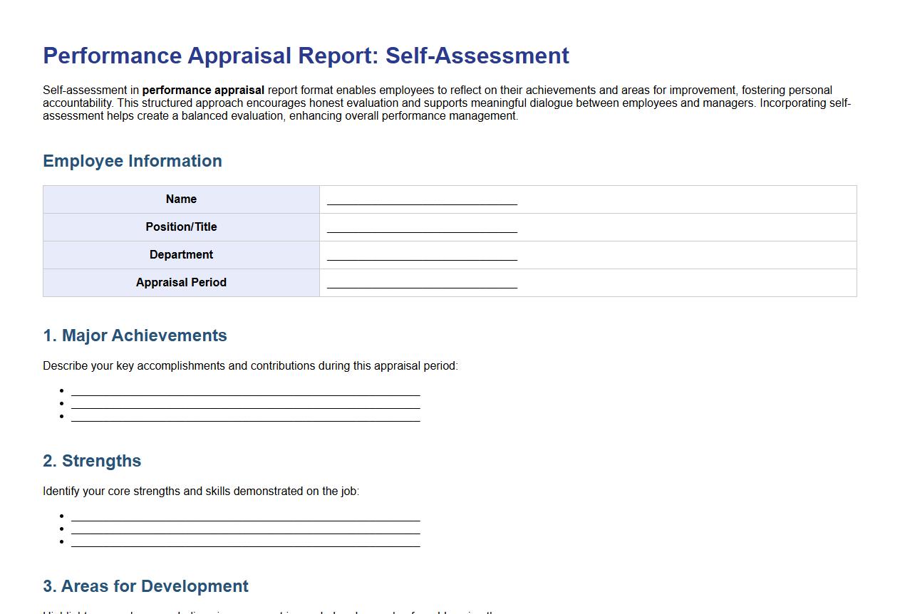 Self-assessment in performance appraisal report format image preview