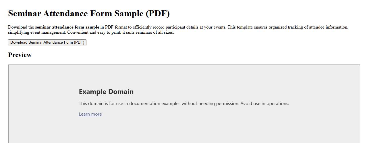 seminar attendance form sample in PDF format image preview