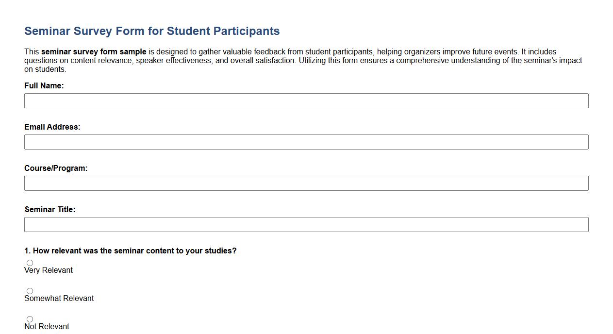 seminar survey form sample for student participants image preview