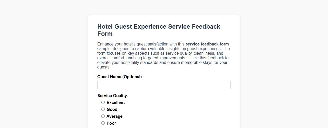 Service feedback form sample for hotel guest experience image preview