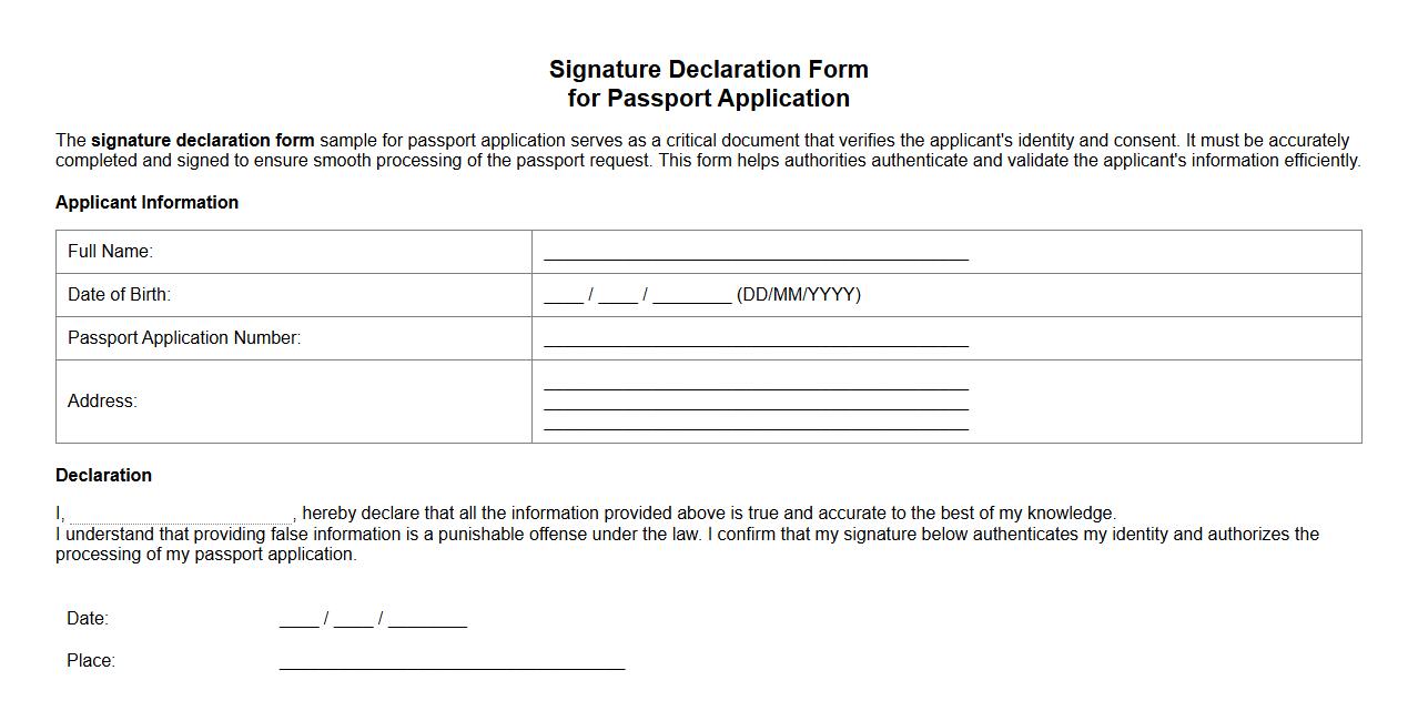 Signature declaration form sample for passport application image preview