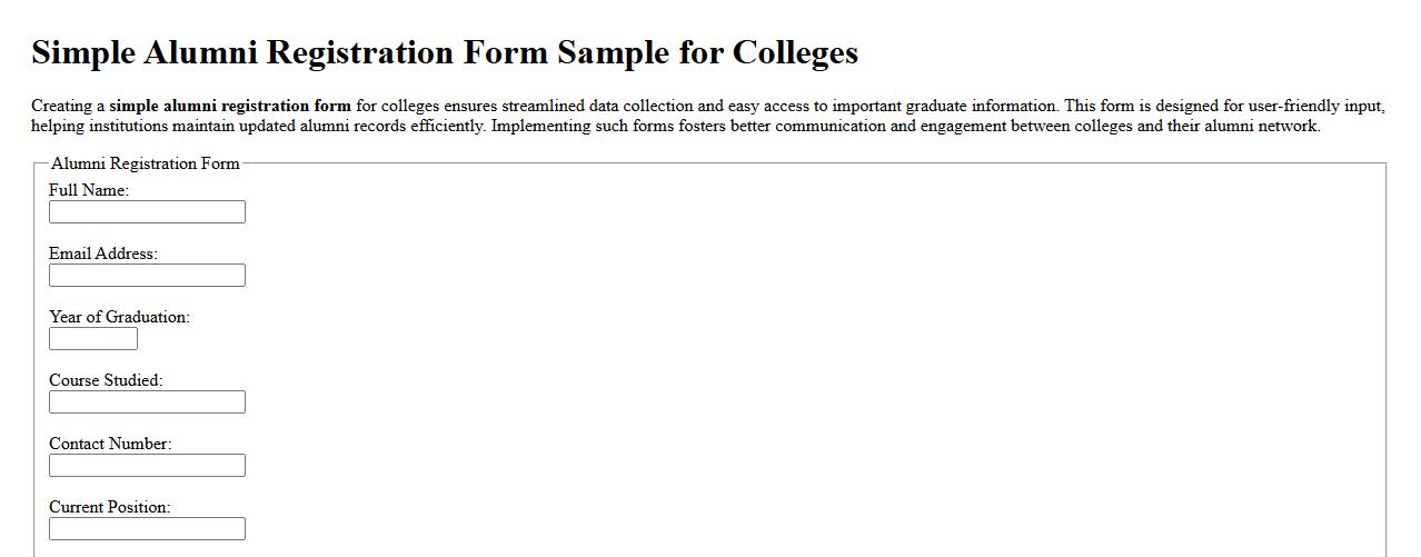 Simple alumni registration form sample for colleges image preview