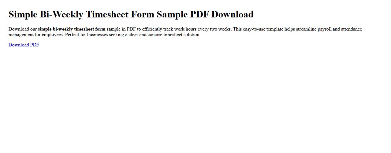 simple bi-weekly timesheet form sample PDF download image preview