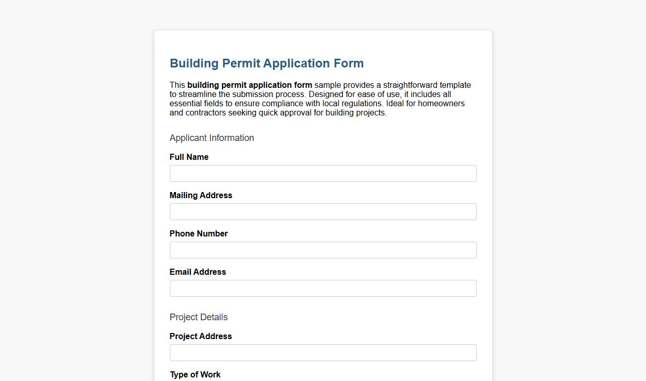 simple building permit application form sample image preview