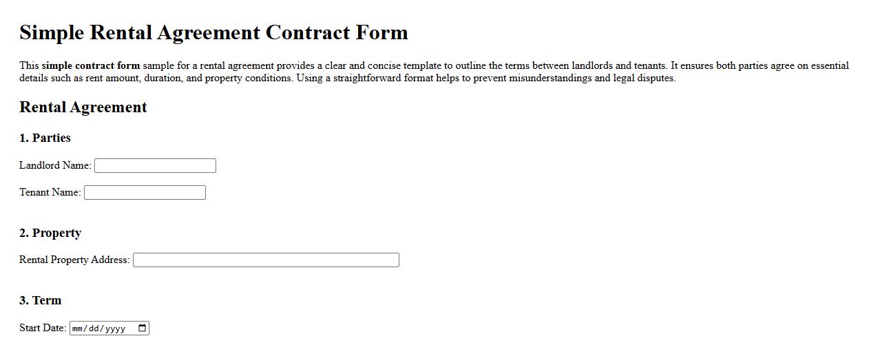 simple contract form sample for rental agreement image preview