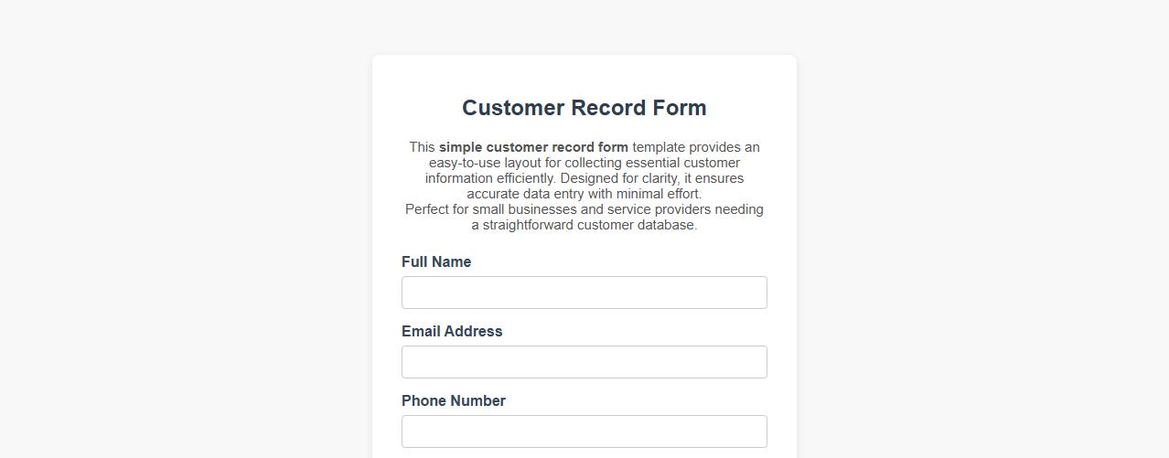 simple customer record form sample template image preview