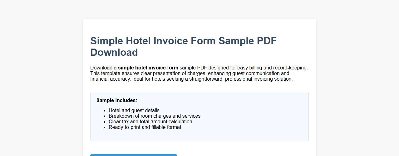 Simple hotel invoice form sample PDF download image preview