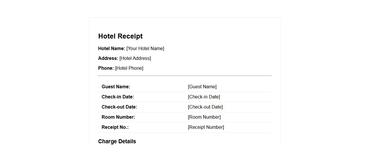 Simple hotel receipt format in Word image preview