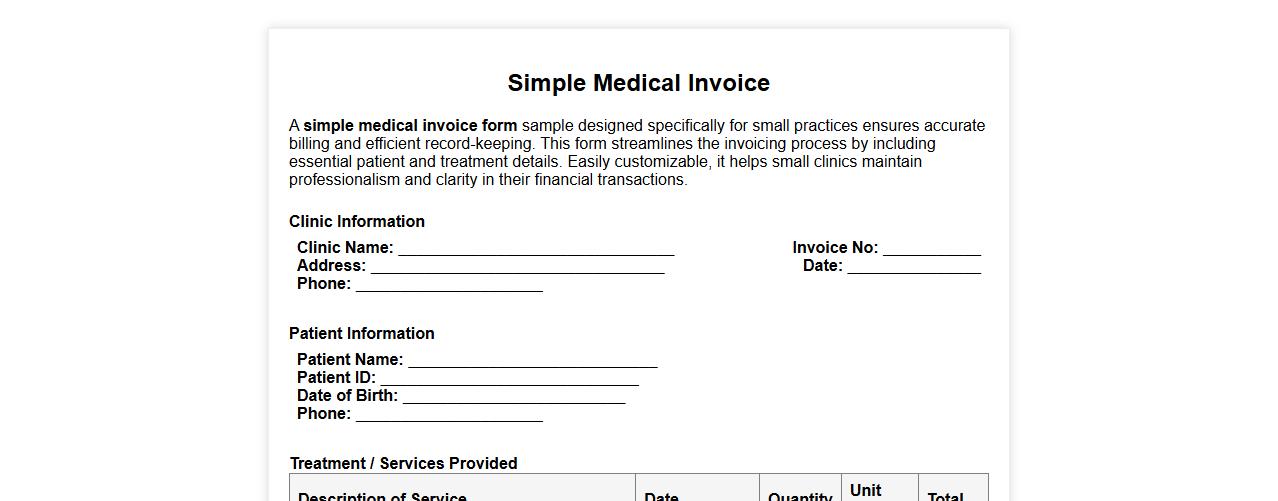 simple medical invoice form sample for small practices image preview