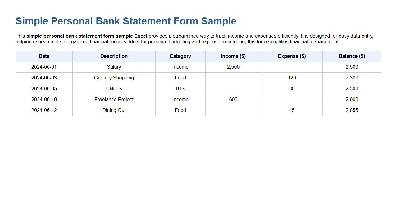 simple personal bank statement form sample excel image preview