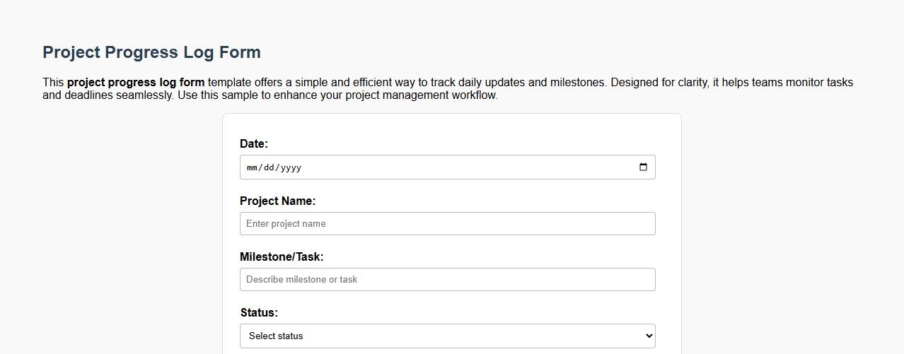 simple project progress log form sample template image preview
