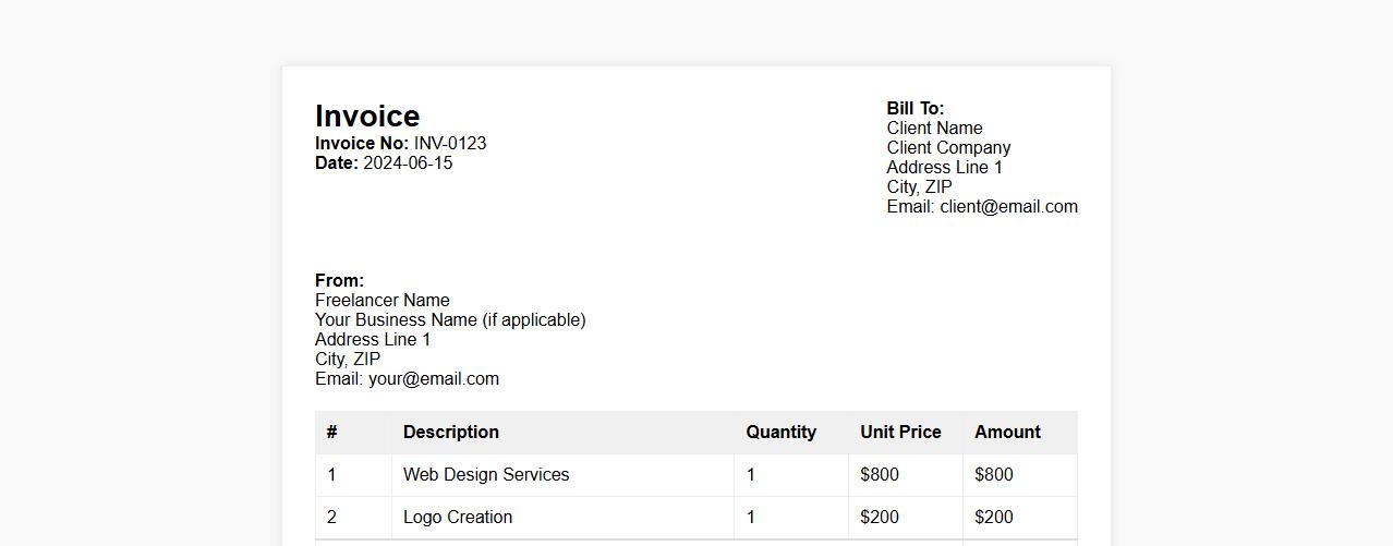 Simple purchase invoice format for freelancers image preview