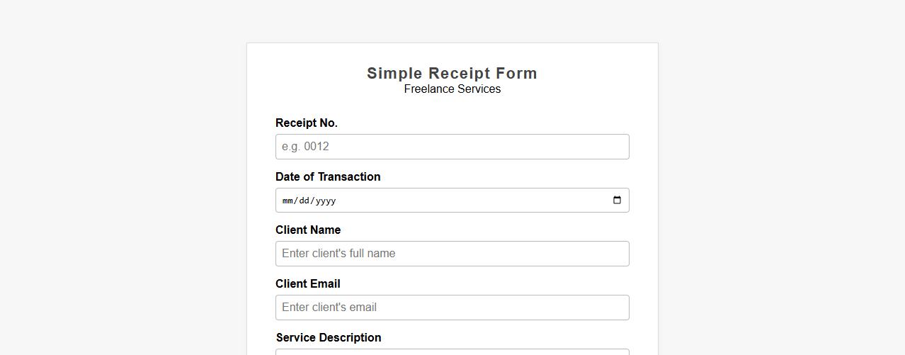 Simple receipt form sample for freelance services image preview