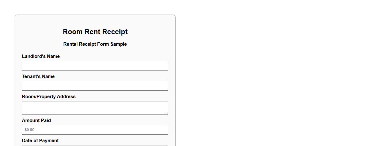 Simple rental receipt form sample for room rent image preview