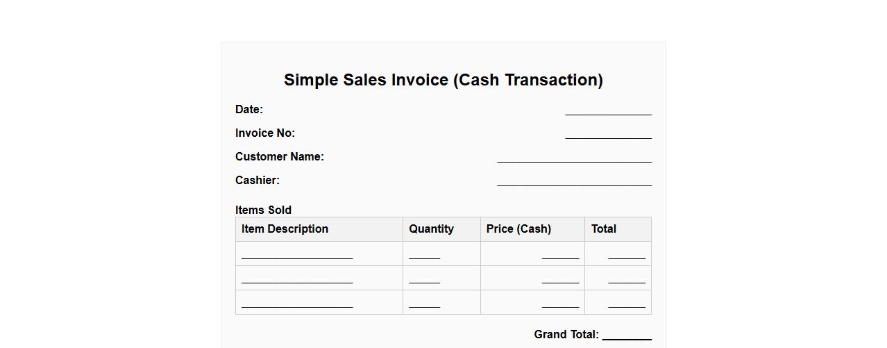 simple sales invoice form sample for cash transactions image preview