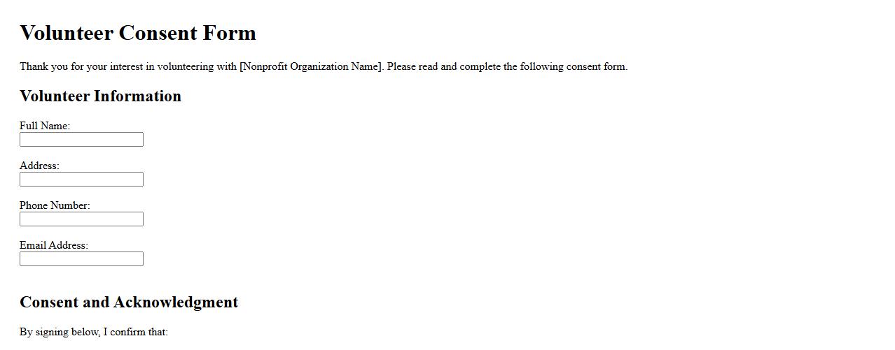 simple volunteer consent form sample for nonprofit organizations image preview