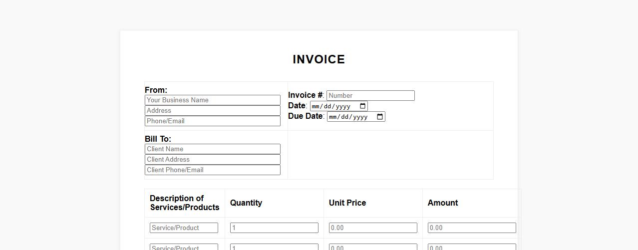 small business invoice form with payment terms image preview