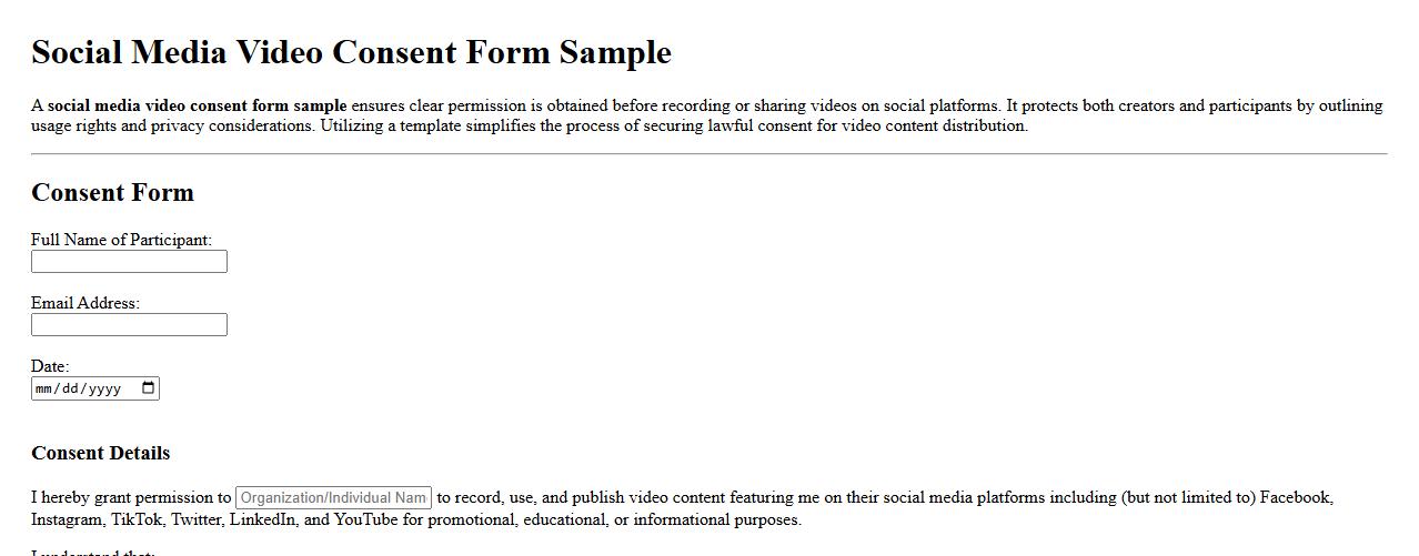 Social media video consent form sample image preview