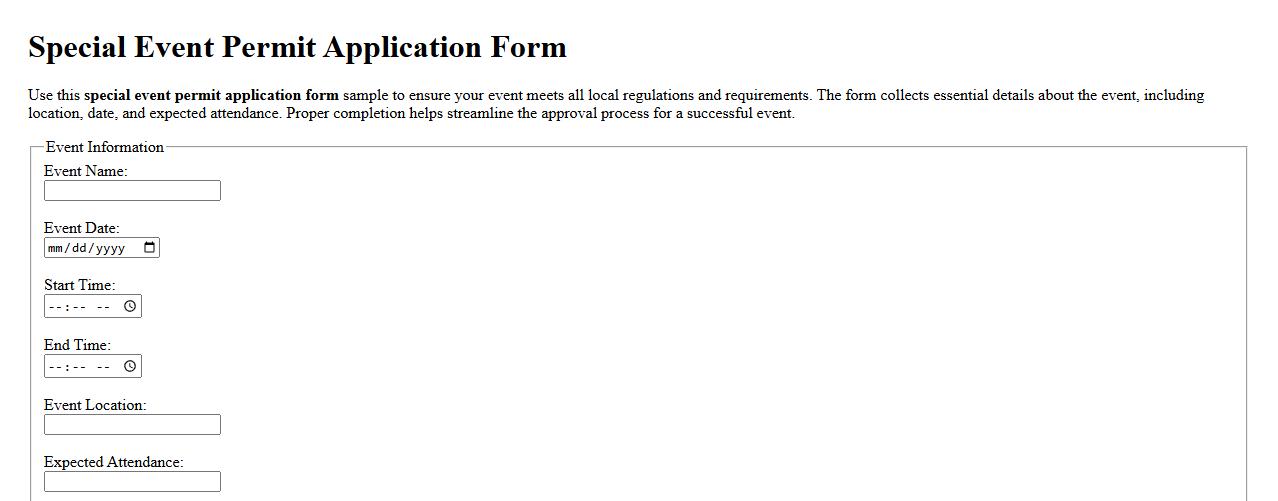 Special event permit application form sample image preview