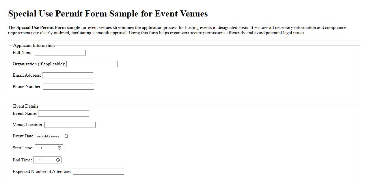 Special Use Permit Form Sample for Event Venues image preview