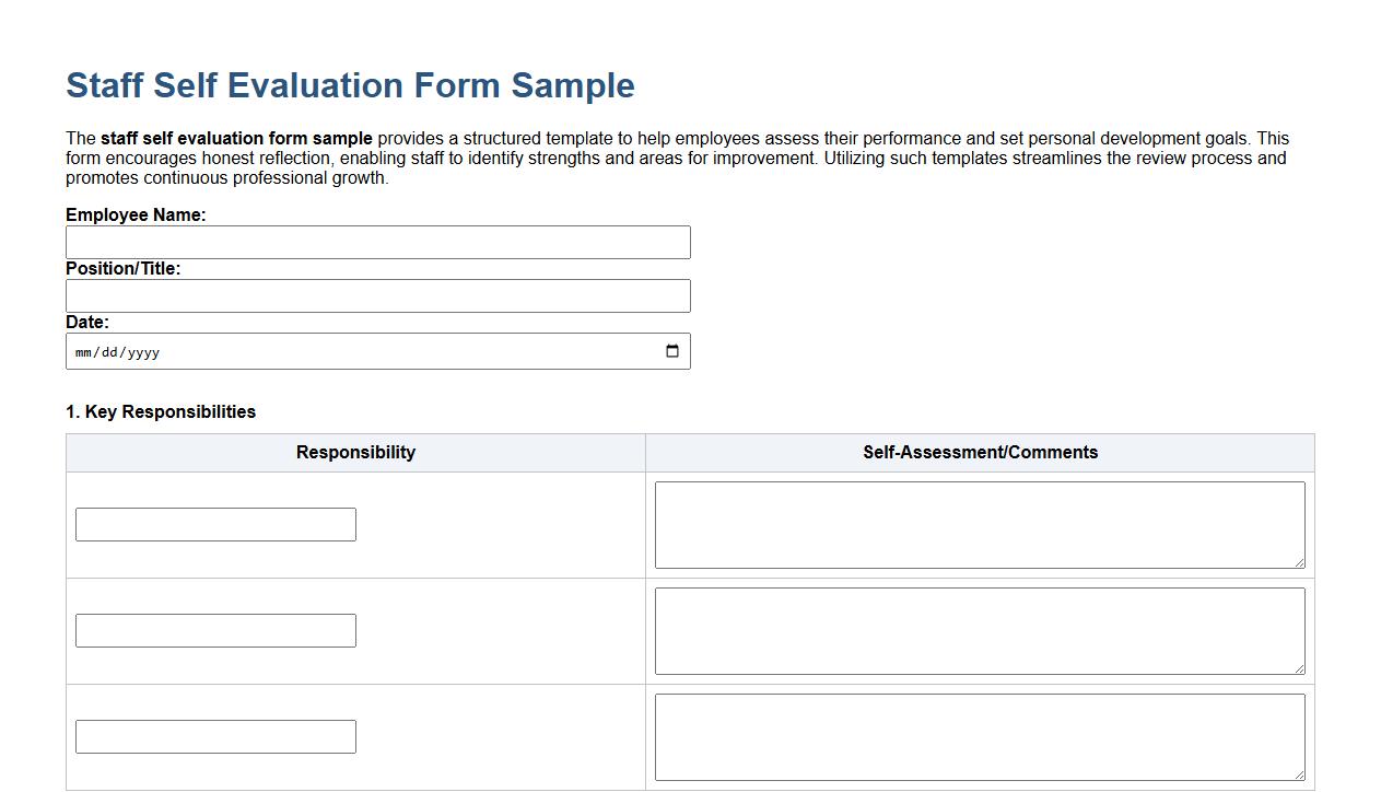 staff self evaluation form sample image preview
