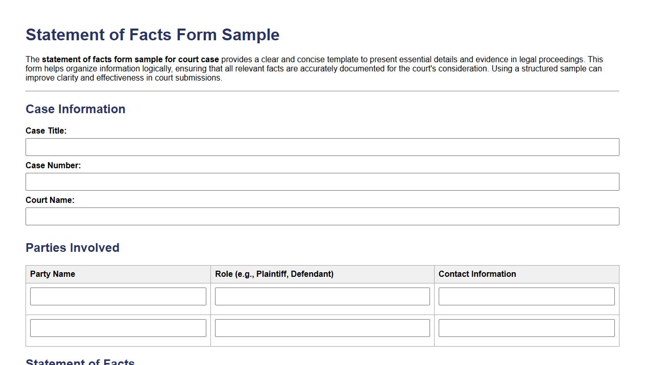statement of facts form sample for court case image preview