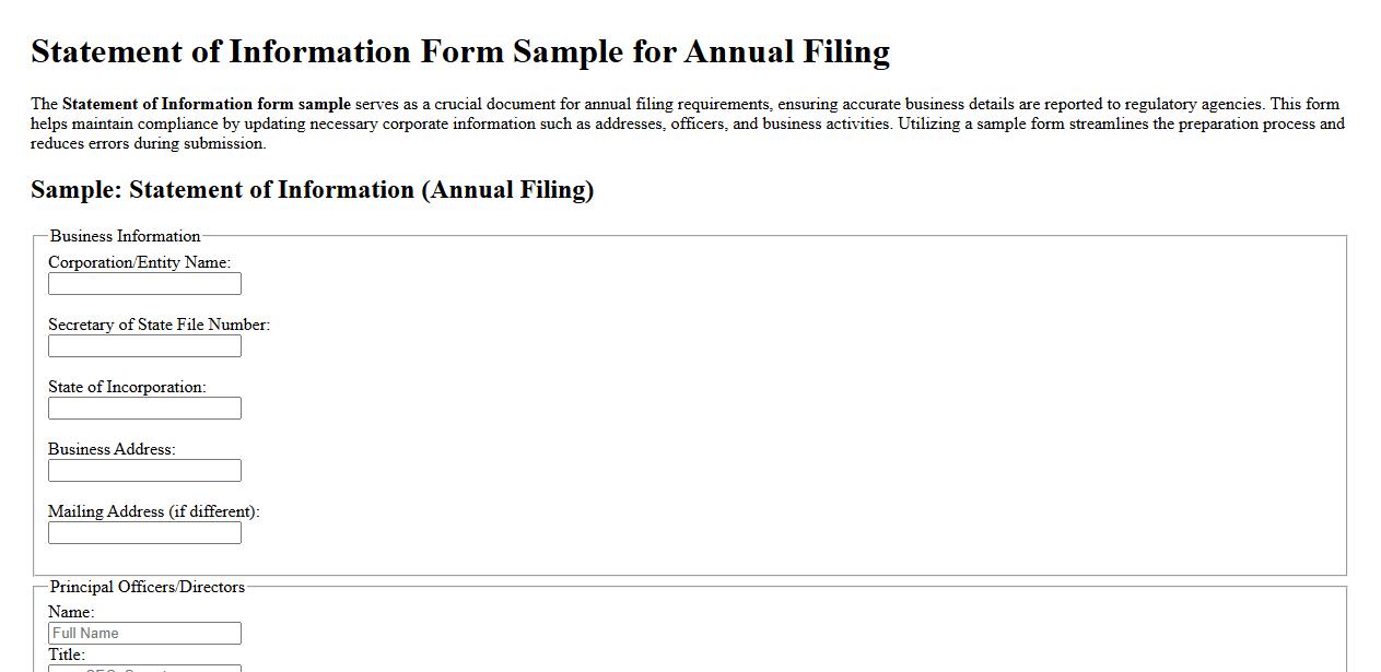 Statement of information form sample for annual filing image preview