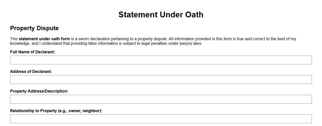 statement under oath form sample for property dispute image preview