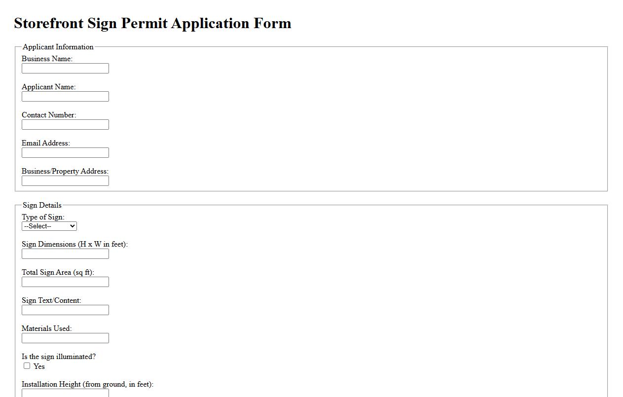 storefront sign permit application form sample image preview