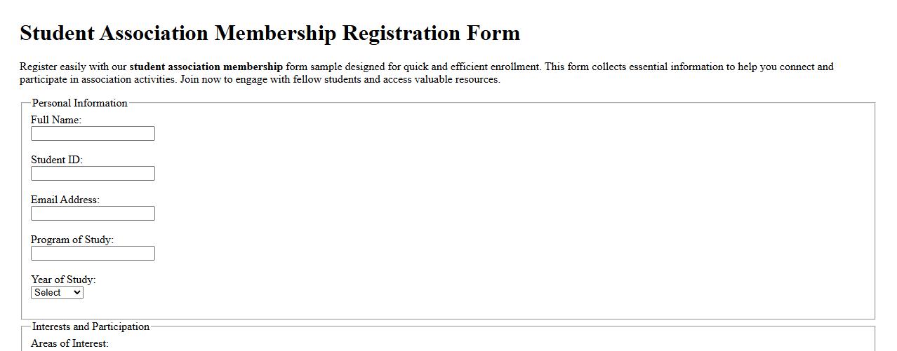 Student association membership registration form sample image preview