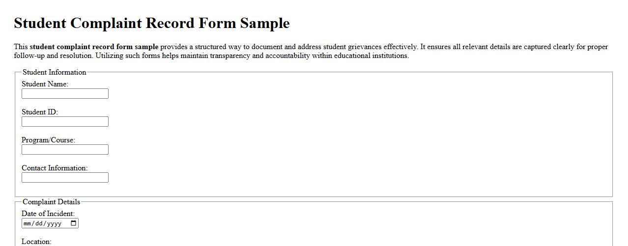 student complaint record form sample image preview