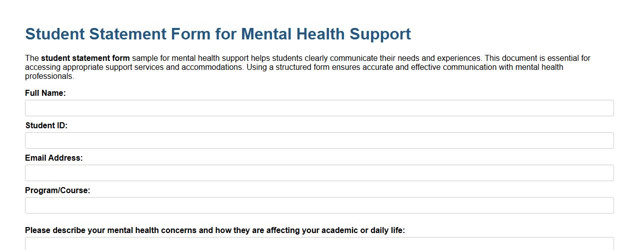 Student statement form sample for mental health support image preview