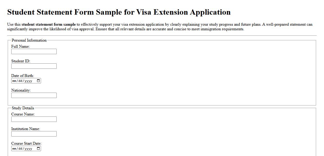 Student statement form sample for visa extension application image preview