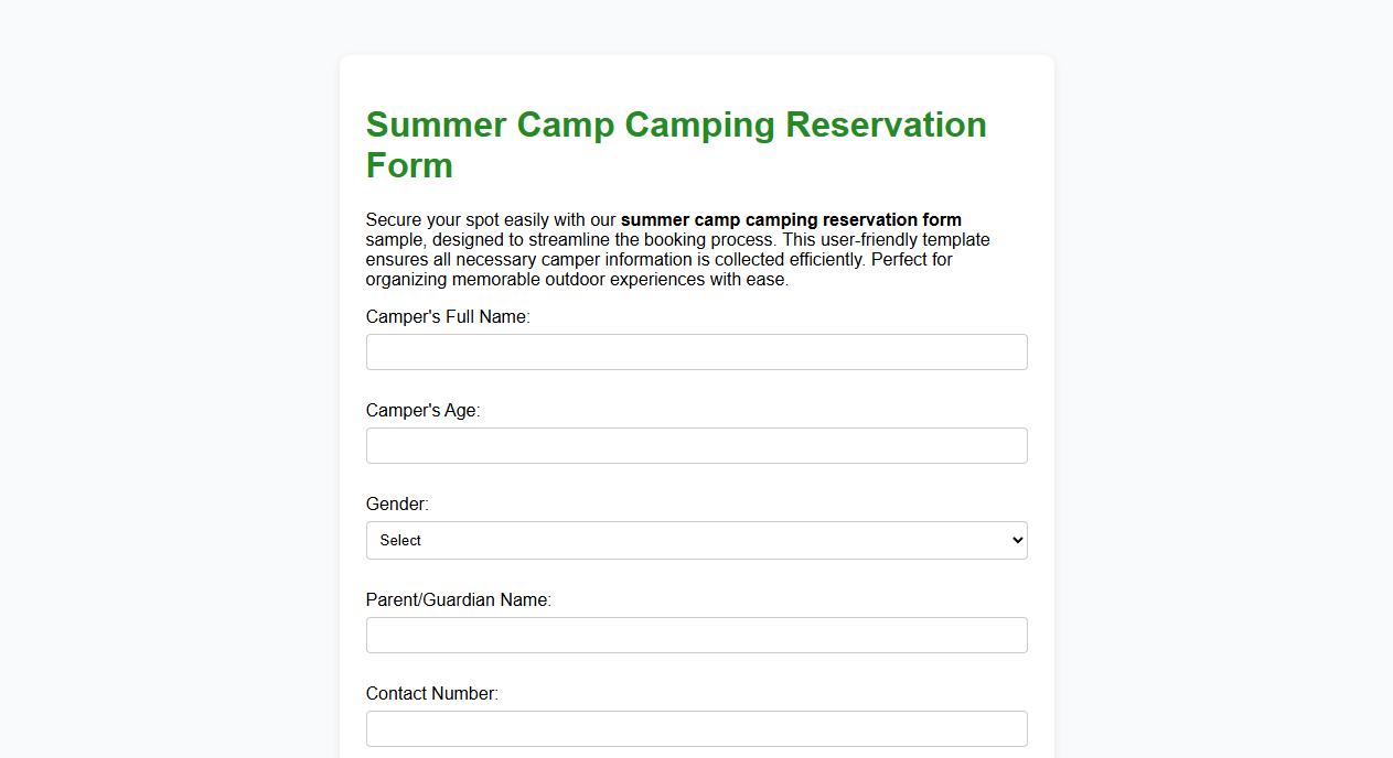 summer camp camping reservation form sample image preview