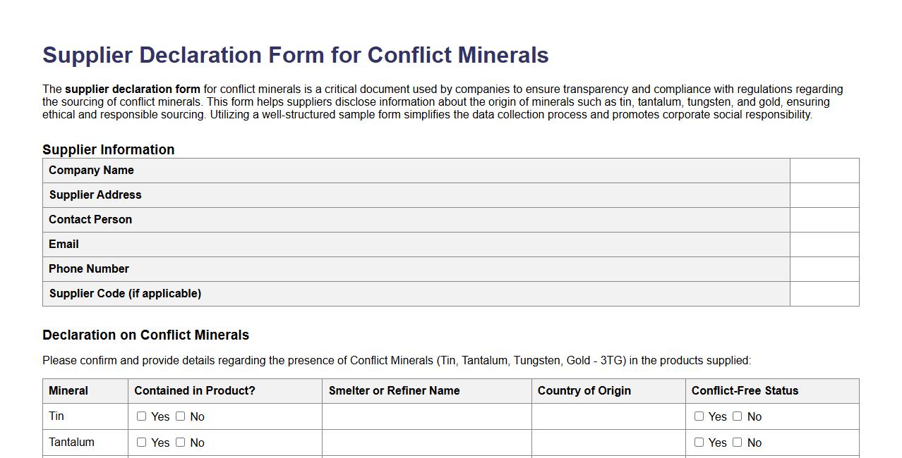 supplier declaration form sample for conflict minerals image preview