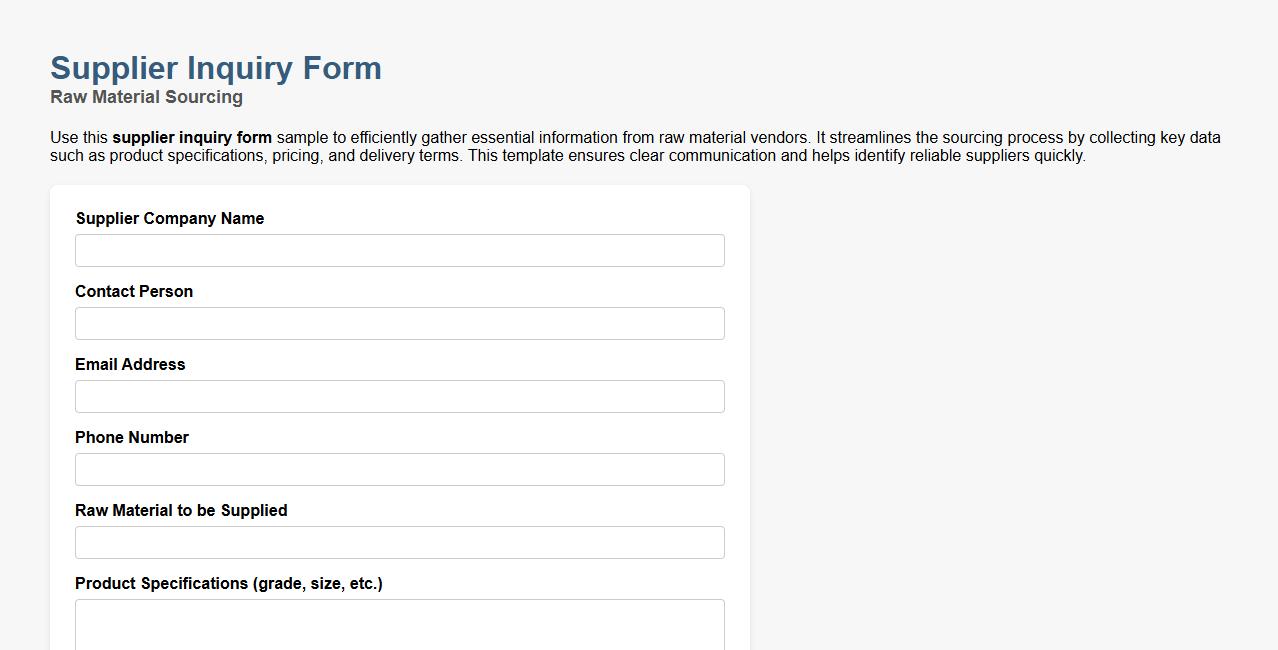 supplier inquiry form sample for raw material sourcing image preview
