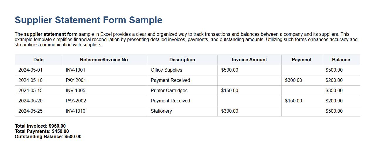 supplier statement form sample excel example image preview
