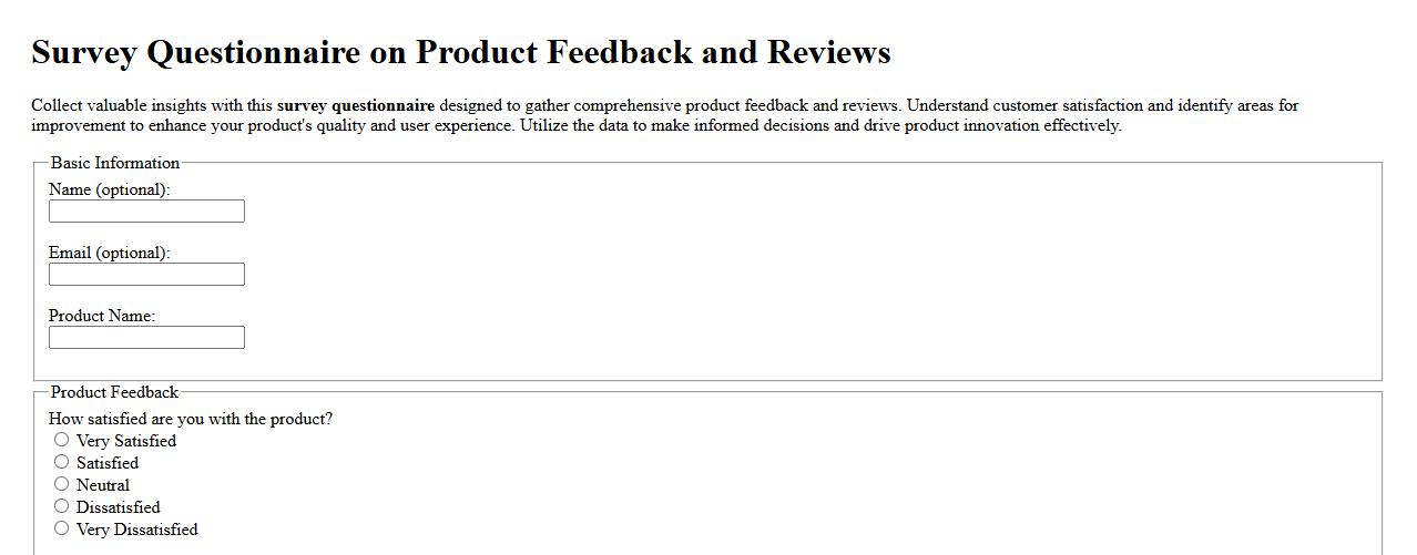 Survey questionnaire on product feedback and reviews image preview