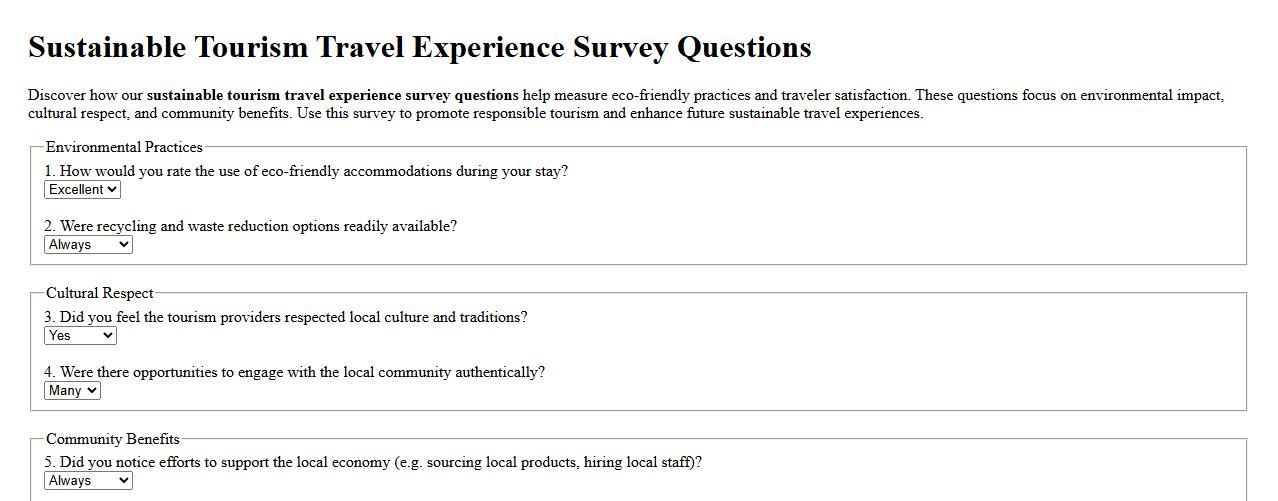 Sustainable tourism travel experience survey questions image preview