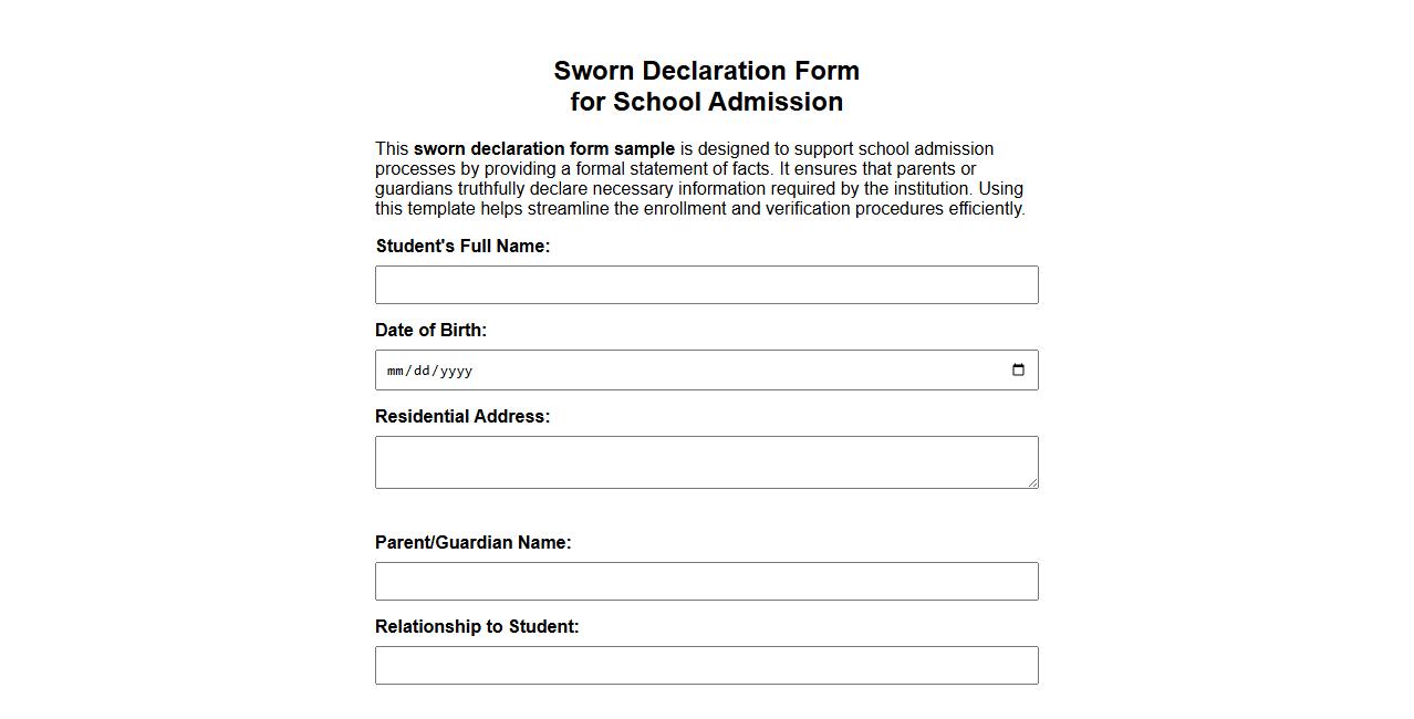 Sworn declaration form sample for school admission image preview