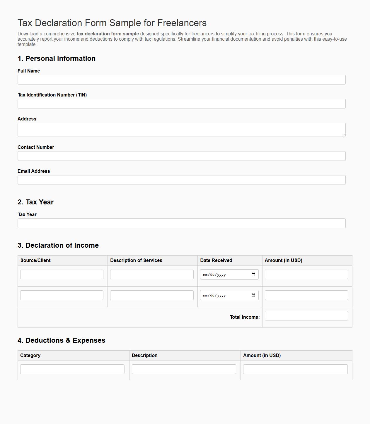Tax declaration form sample for freelancers image preview