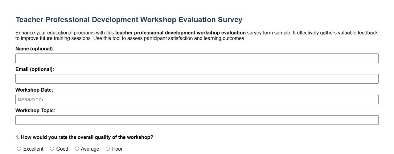 teacher professional development workshop evaluation survey form sample image preview