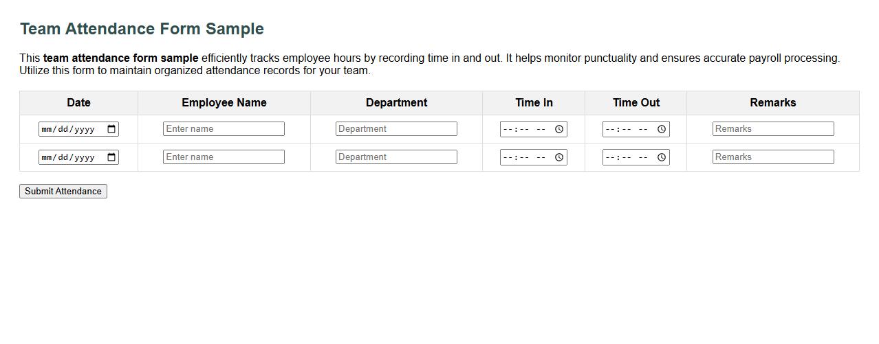 team attendance form sample with time in and out image preview