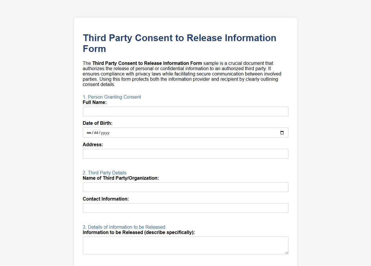 Third party consent to release information form sample image preview