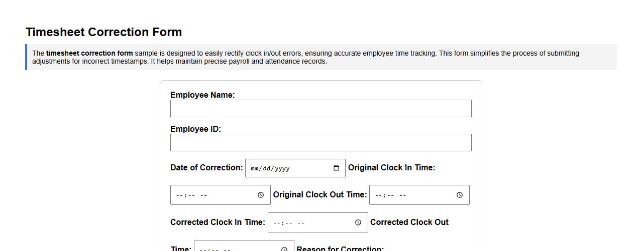 Timesheet correction form sample for clock in/out errors image preview