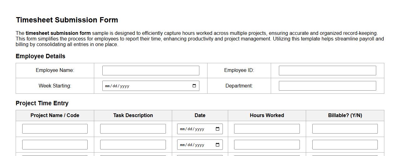 Timesheet submission form sample for multiple projects image preview