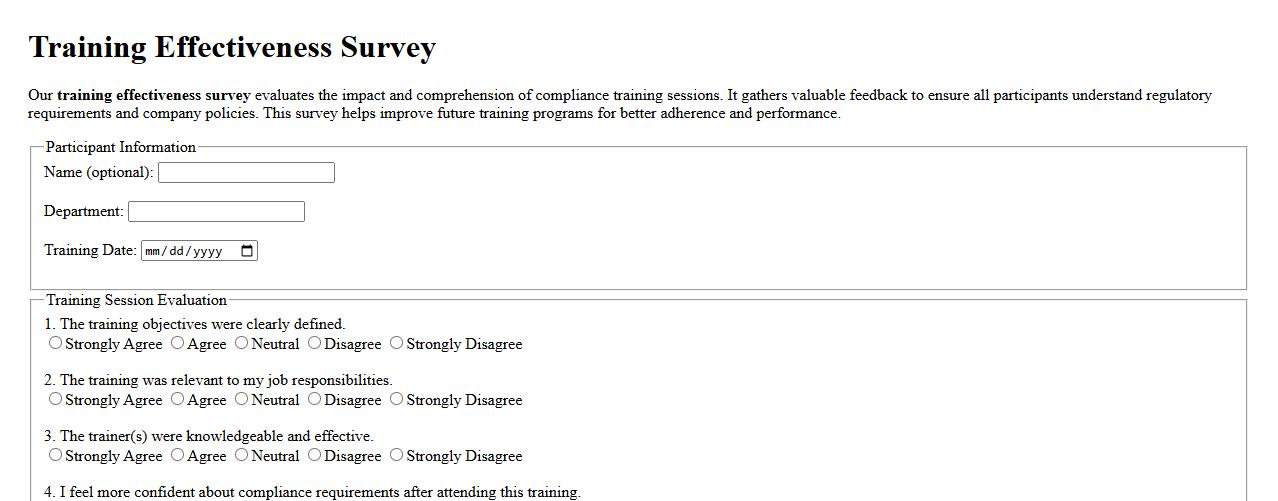 training effectiveness survey for compliance training sessions image preview